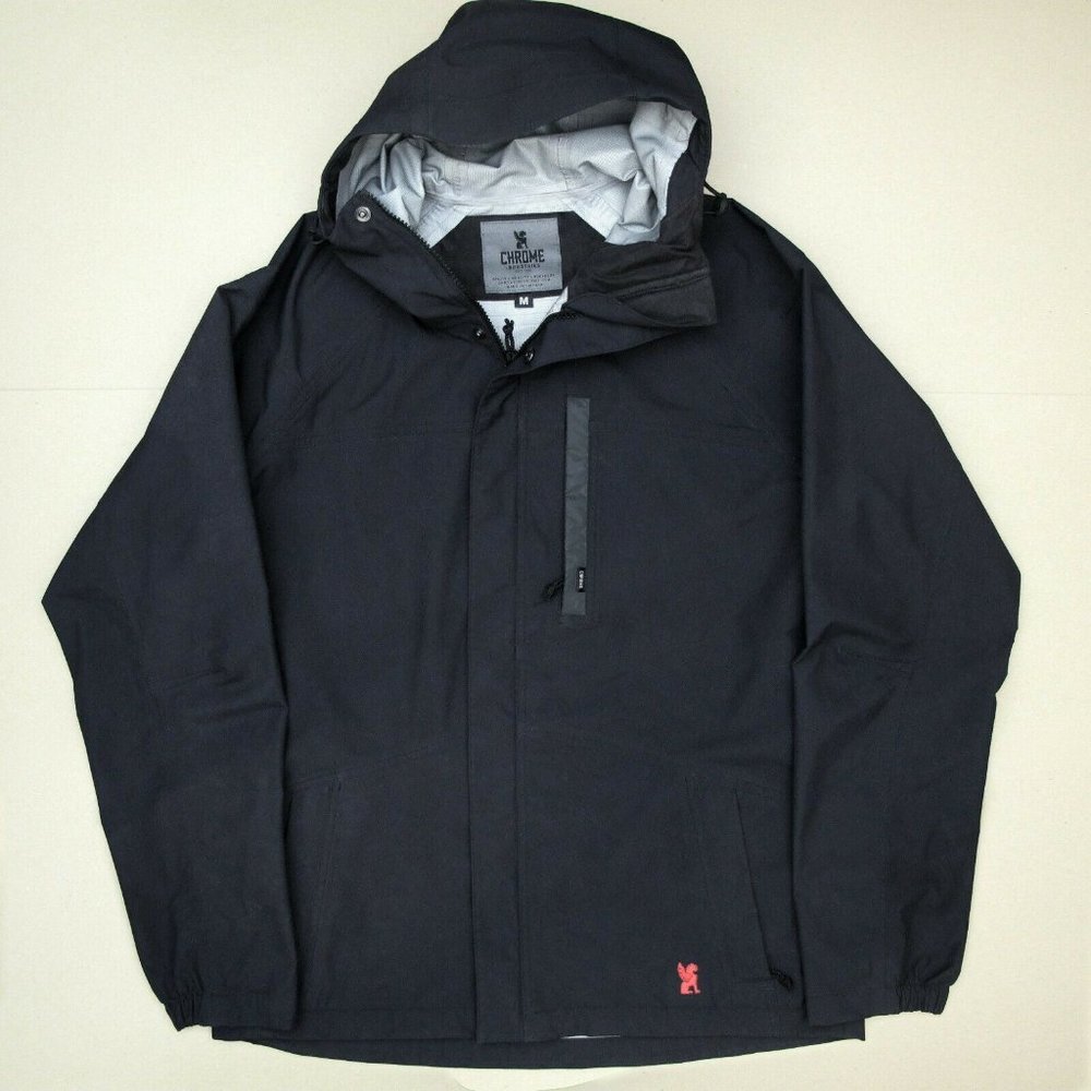 Chrome Industries Mens Medium Black Hooded Zip Rain Jacket